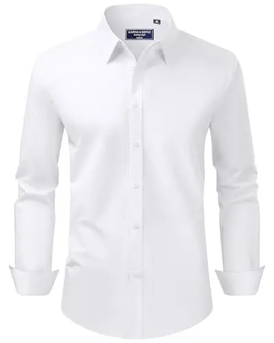 Produktbild: Alimens & Gentle Herren Hemd Langarm Shirt Business Fleckenschutz Hemden Pure Hochzeit Herrenhemden Weiß L