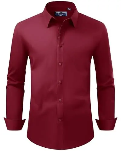 Produktbild: Alimens & Gentle Herren Hemd Langarm Shirt Business Fleckenschutz Hemden Pure Party Herrenhemden Burgund L