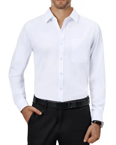 Produktbild: Alimens & Gentle Herren Hemd Langarm Stretch Shirt Hochzeit Business Regular Fit Hemden Weiß 3XL