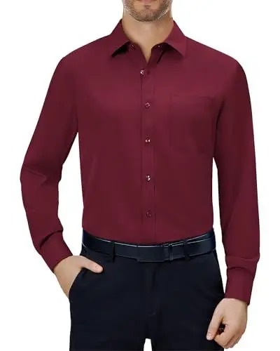 Produktbild: Alimens & Gentle Herren Hemd Langarm Stretch Shirt Party Business Regular Fit Hemden Burgund M