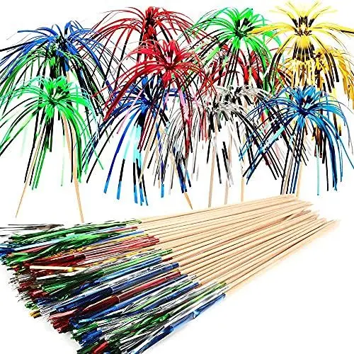 Produktbild: ALINK 100 Stück Cocktailspieße Cocktail Picks Feuerwerk Sticks, Feuerwerk Sticks Cocktail Deko Benutzt für Cocktail Party Dekorationen, Bunte Frucht Zahnstocher Palme Cocktail Picks