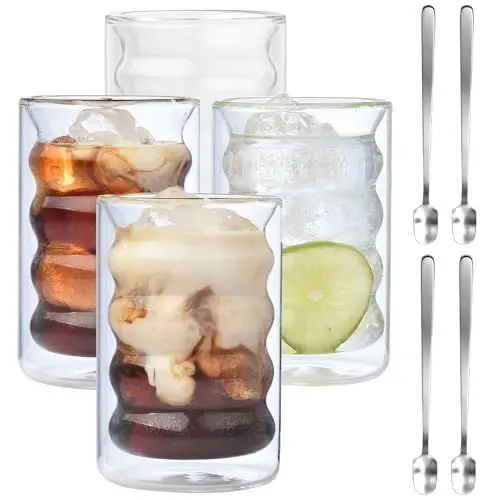 Produktbild: ALINK 350ml Doppelwandige Latte Macchiato Gläser Set,Borosilikatglas Kaffeetassen Glas 4er Set,Kaffeeglas Teegläser für Cappuccino,Latte,Tee,EIS,Eistee,Iced Americano,Milch,Saft