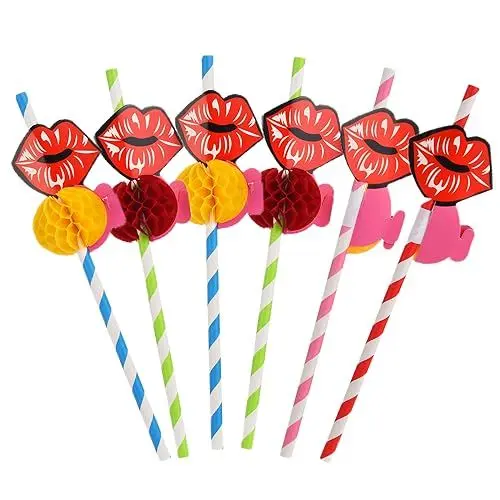 Produktbild: ALINK 50 Stück Cocktail Papier Strohhalme, Fun Masquerade, Bachelorette Party Strohhalme, biologisch abbaubar, Party Drink Garnierung für kalte Getränke, Smoothies (Red Lips)