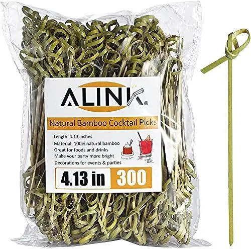 Produktbild: ALINK Cocktailspieße Fingerfood-Spieße Holzspieße 300 Stück Cocktail Picks, 10 cm Naturholzspieße aus Bambus mit originellem Knoten, für Fingerfood, kleine Snacks, Antipasti und Cocktails