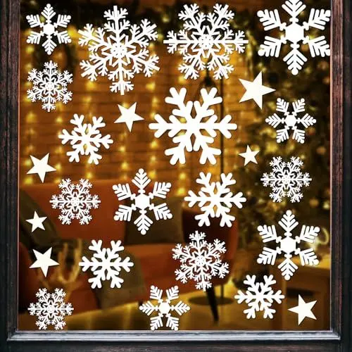 Produktbild: Alintor Fensterbilder Selbstklebend, PVC Weihnachtsdeko Fenster, Schneeflocken Deko Innen, Fenstersticker Weihnachten