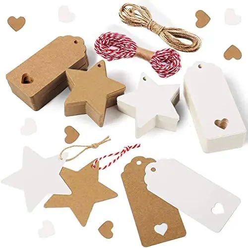 Produktbild: Alintor Geschenkanhänger Weihnachten, 200 Stück Geschenkanhänger, Weihnachtsanhänger mit 20m Schnur, Perfekt für Geschenkband, Likörflaschen, Stempel, Marmeladendeckchen, Geschenktüten