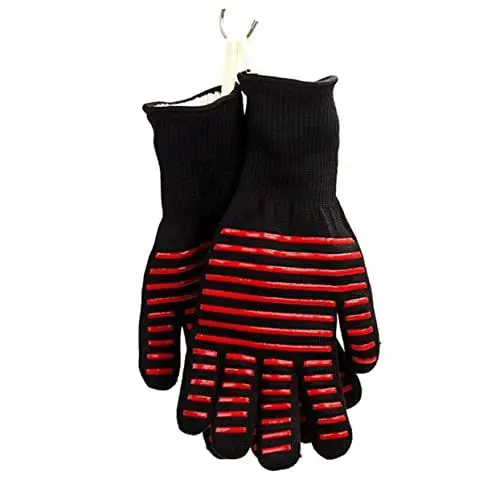 Produktbild: Alipis 1 Stück Grillhandschuh Wärmeisoliert Mikrowellenhandschuh Grill Grill Flammenhemmender Handschuh Rote Streifen Hitzebeständiger Handschuh