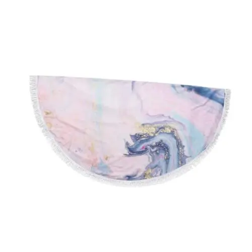 Produktbild: Alipis Marmorierendes Rundes Strandtuch Treibsanddruck Marmormuster Stranddecke Yogamatte Mit Quasten Polyester Weiß