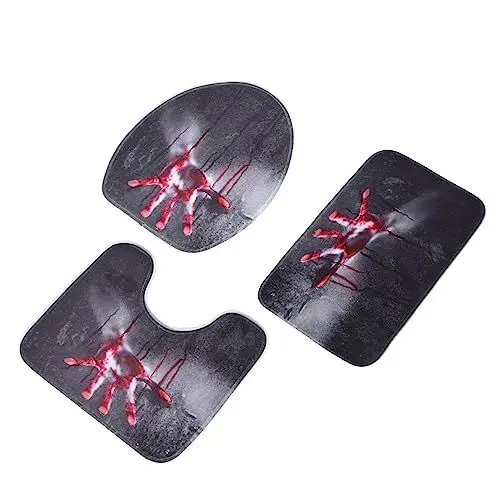 Produktbild: Alipis 1 Satz Dreiteiliges Badezimmer Halloween-Matte Gruseliger Badeläufer Halloween-badteppich Halloween-badeteppich Badematte Halloween-toilettenmatte Unheimlich Polyester Digital 3D