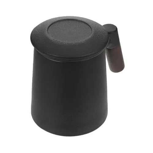 Produktbild: Alipis 1 Satz Keramikbecher espumador de leche Espressotasse Reisebecher mit Deckel Keramiktasse espressobecher keramik Henkelbecher aus Keramikholz Teetasse mit Teesieb hölzern Black