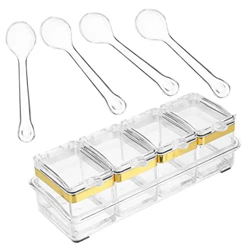 Produktbild: Alipis Acryl Gewürz Box Gewürze 4 Fach Lagerung Jar Salz Und Gewürz Container Gewürz Gold Farbe