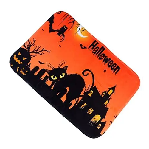 Produktbild: Alipis 1stk Schwarze Katzen-nachtfarbfußmatte Halloweens Dekorative Fußmatten Plüsch-badematte Halloween-innenmatten Geflochtene Rattankugeln Halloween-bodenmatte Flanell Wildleder