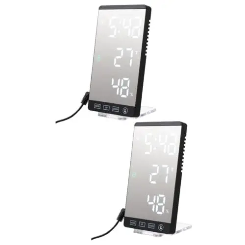 Produktbild: Alipis 2 STK Wecker standuhr Table Clock Uhr mit LED-Anzeige Uhr mit Alarmfunktion Thermometer Dekor LED-Spiegeluhr Multifunktionale Schlafzimmeruhr praktische Uhr Acrylspiegel Spiegel