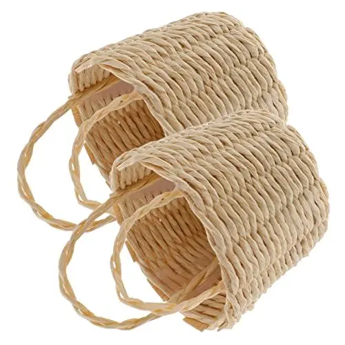 Produktbild: Alipis 2 Stück Mini-flechtkörbe – Elfenbeinfarbene Spielzeugkörbe Für Babys Deckenaufbewahrung Mit Korbgriffen Perfekt Für Dekoration Und Party
