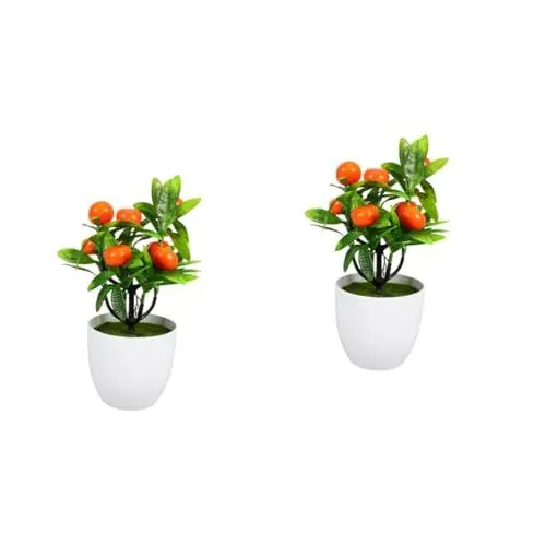 Produktbild: Alipis 2 Stück Orangefarbene Topfornamente Künstlicher Orangenbaum Künstlicher Bonsai Künstlicher Obstbaum Künstlicher Orangenbaum Simulations Bonsai Ornament Künstlicher