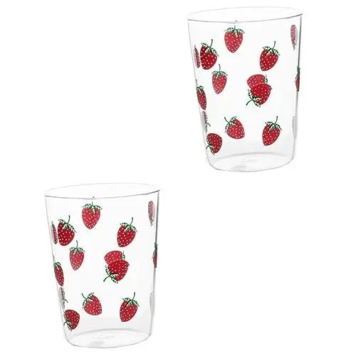 Produktbild: Alipis 2st Glasbecher Für Zu Hause Kaffeetasse Transparent Espressogläser Schöne Erdbeerklare Tasse Transparente Tasse Mit Süßem Erdbeermuster Fruchtsmoothie Bierbecher Espressotasse Rot