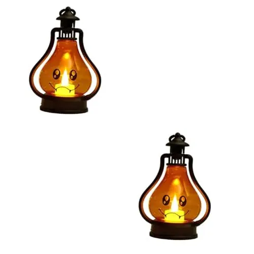 Produktbild: Alipis 2st Halloween-kürbislaterne Modell Moosstreifen Kürbis Hängen Halloween-kürbislampe Halloween-led-Lampe Retro-gartenleuchte Halloween Tischdekoration Kerosin-Laterne Plastik