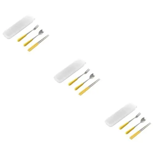 Produktbild: Alipis 3St Tafelgeschirr schneidewerkzeug reisegeschirr servierbesteck set barware sets besteckset Gabeln Besteck Campinggeschirr Edelstahlbesteck geschirr essstäbchen löffel Yellow