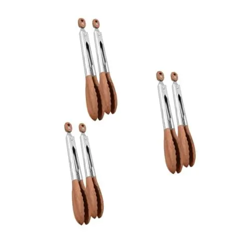 Produktbild: Alipis 3 Sätze Essenszange Metallzangen Zum Kochen Fleischwenderzange Küchenzange Aus Holz Pinzettenzange Zum Kochen Zange Zum Grillen Brotklammerzange Brown Rostfreier Stahl 2 Stück * 3