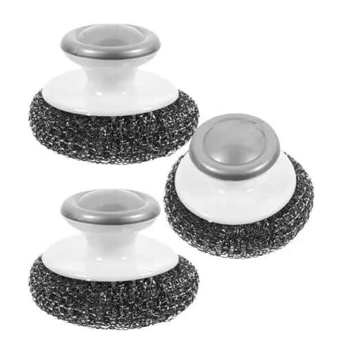 Produktbild: Alipis 3 Stück Edelstahl-Schrubber Mit Griff Stahlwolle-Schrubber Topf-Pfannen-Reinigungsbürste Zum Reinigen Von Geschirr Metallschwämme Für Topf Waschbecken Pfannen Grills