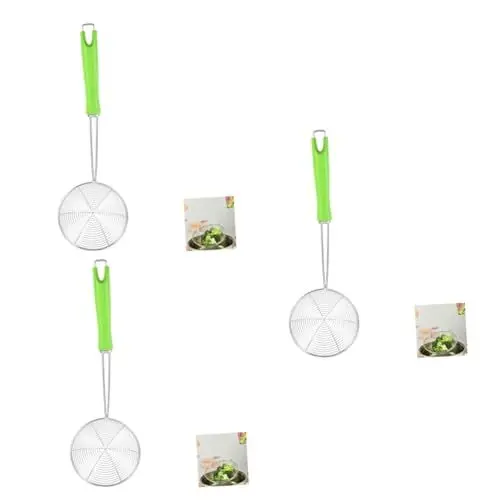 Produktbild: Alipis 3 Stück Edelstahl Sieb Schöpfkelle Nudel Skimmer Frittieröl Sieb Koch Skimmer Frittierte Lebensmittellöffel Netz Skimmer Löffel Sieb Sieb Großer Skimmer Löffel Grün