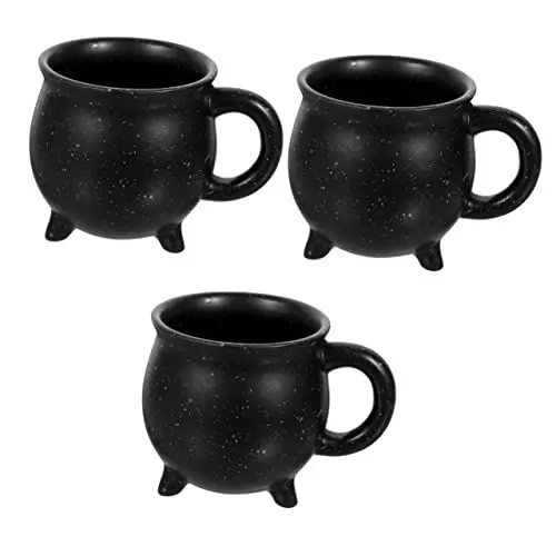 Produktbild: Alipis 3st Dreibein-kesselbecher Kessel Suppenschüssel Hexentopf-becher Weinlese-halloween -kaffeetasse Hexentrankflaschen Schwarzer Kessel Halloween Keramik Einstellen 3d