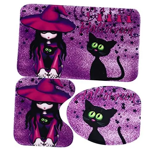 Produktbild: Alipis 3st Toilettensitz Dreiteiliges Set Toilleten Sitz Töpfchensitz Für Toilette Halloween-Teppich Toilettensitze Kreativer Toilettensitz Violett Polyester (Polyester) Matte Wasserdicht