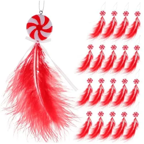 Produktbild: Alipis 40 STK Candy Weihnachtsschmuck-Set Mit 20 Stück Hängende Weihnachtsdekorationen Weihnachtsbaum Lutscher Weihnachtsbaum DIY Verzierung Weihnachtsbedarf Rot Acryl