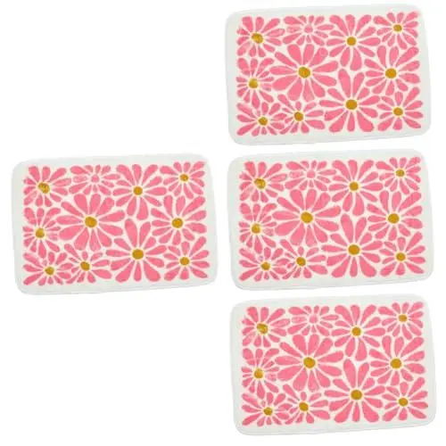 Produktbild: Alipis 4 Stück Badezimmerteppich Bodenmatte Badematte. rutschfest Badezimmermatten Badteppich Waschbare Badematte Badematten Wasserabsorbierender Badvorleger Rosa Superfeine Faser