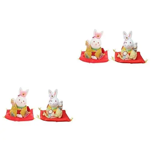 Produktbild: Alipis 4 Stück Glückskaninchen Tischdeko Zu Ostern Kimono-Hasen-Figur Kleine Hasenskulptur Osterhasenfiguren Mini-zubehör Dekoration Für Zu Hause Auto-armaturenbrett-Ornament Gips