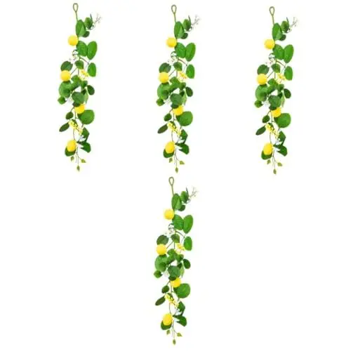 Produktbild: Alipis 4 Stück Simulation Zitronen Rattan Grün Heimdekoration Künstliche Früchte Zitronenbeeren Zitronen Rattan Pflanzenanhänger Künstliche Girlande Gänseblümchen Eukalyptus