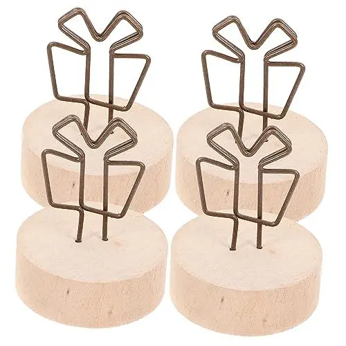 Produktbild: Alipis 4 Stück Holz-eisenrahmen Runde Fotoclips Tischfotohalter Menüclips für Tischnummernhalter Bei Hochzeiten Memoclips