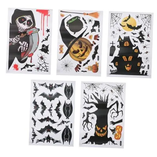 Produktbild: Alipis 5 Blätter Statischer Halloween-Fensteraufkleber Halloween-Wandaufkleber Halloween-Wandbild Halloween Fensterdeko halloween fensterbilder Halloween-Glasaufkleber Festfenster haftet