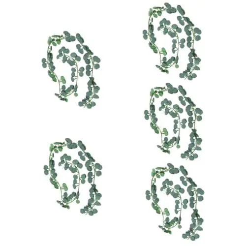 Produktbild: Alipis 5 Sätze Rattan Künstliche Eukalyptusgirlande Künstliche Weinrebe Künstliche Blattpflanzen Hochzeit Hängende Rebe Gefälschte Rebe Künstliche Hängepflanze Green PVC 5 Stück * 5
