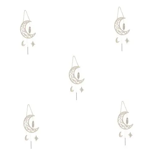 Produktbild: Alipis 5st Mond-anhänger Ramadan-partydekorationen Mond- Und Sternverzierung Eid Mubarak Türschild Eid Holztischschild Eid Mubarak Hängendes Schild Ramadan Heimtextilien Hölzern Beige