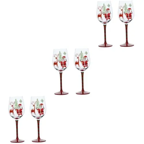 Produktbild: Alipis 6 Stk Weihnachtskelche Longdrinkbecher Aus Glas Weingläser Weihnachtsfeier Cocktailgläser Trinkbecher Becher Mit Stiel Santa Becher Whisky-gläser Elche Und Weihnachtsmänner