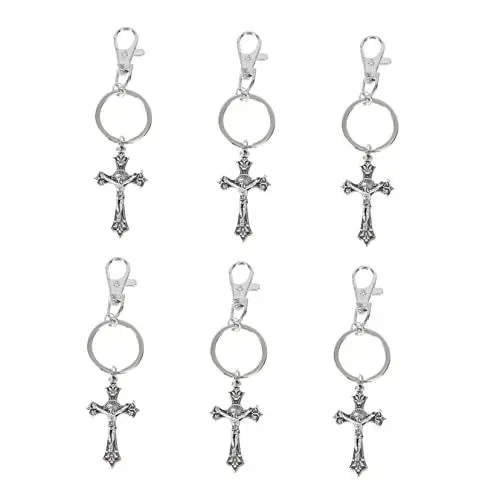 Produktbild: Alipis 6st Schlüsselanhänger Christliche Partygeschenke Silver Cross Key Ring Rückspiegel Hängende Verzierung Jesus Bag Keychain Accessories Antiker Kreuzanhänger Mode Eisen Zubehör