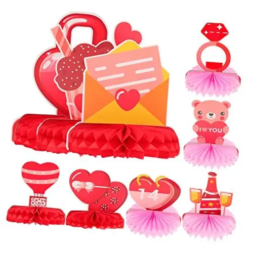 Produktbild: Alipis 9st Ornamente Positiv Kernstück Dill Steigleitung Stand Monitor Büro Abschlussball Romantisch Unterstützung Tischplatte Wabenförmiges Herzstück Valentin Wabe Papier