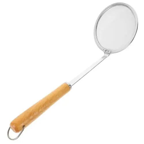 Produktbild: Alipis Edelstahl Sieb mit Holzgriff Feinmaschiges Küchensieb zum Abtropfen von Öl und Fett Hitzebeständig Praktisch für Heimküche und Gastronomie Langlebiges Küchenutensil