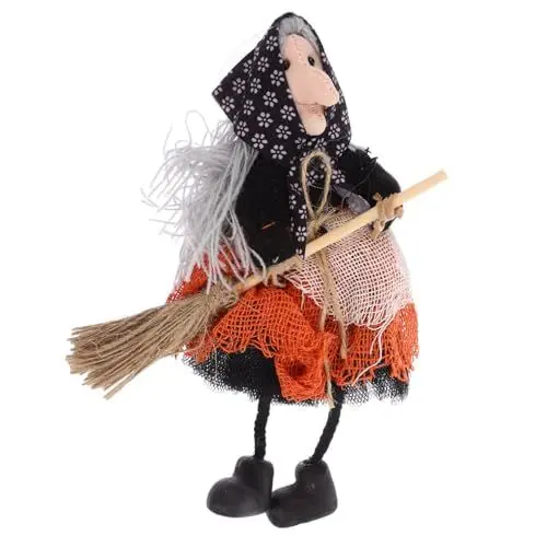 Produktbild: Alipis Einer Mit Besen Hängende Hexendekoration Ausgestopfte Hexenfigur Aufhängende Hexenpuppe Halloween-Dekoration Für Den Haushalt Fliegende Hexenfigur Orange Plastik