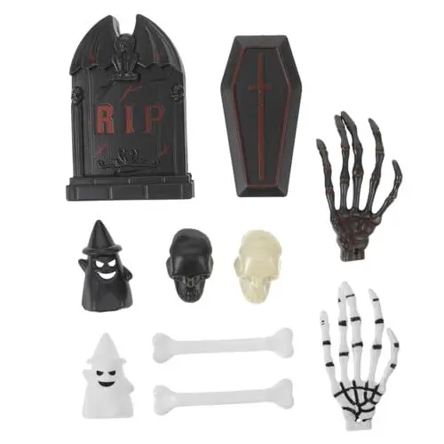 Produktbild: Alipis Skelett Deko Halloween Halloween-Dorf-Accessoires-Ornament-Set Miniatur-puppenhaus Grabstein Winzige Sargbox Skelett Hand Knochen Figur Geisterfigur Deko Halloween
