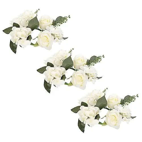 Produktbild: Alipis Künstliche Rosen-Kerzenringe 3 Stück Hochzeit Künstliche Blumenkränze Teelicht-Kerzenring Mit Grünen Blättern Tischgirlande Dekor Für Hochzeit Party Säule Tischdekoration