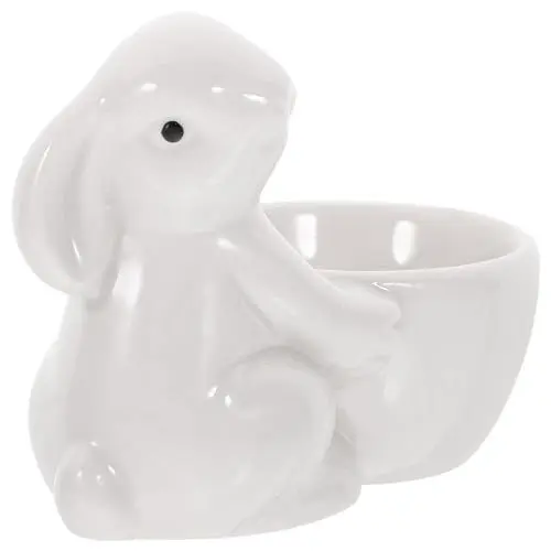 Produktbild: Alipis Osterhase Porzellan Eierbecher Keramik Hase Figur Eierhalter Teelicht Kerzenhalter Ostern Frühling Zuhause Tischdekoration Weiß