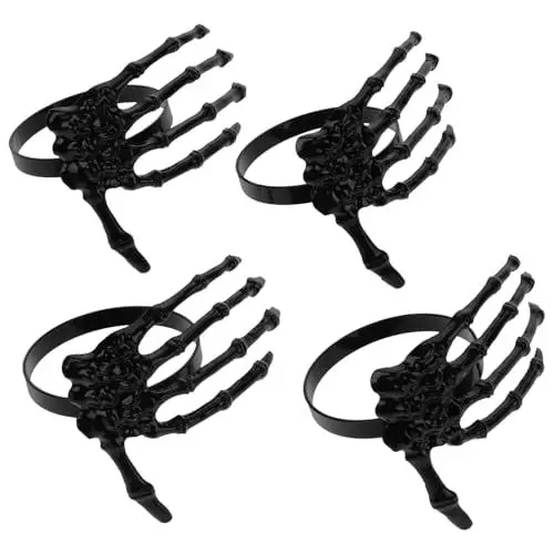 Produktbild: Alipis Serviettenschnallen Mit Halloween- Ferrolegierung Schwarzer Skelett-Handform-Serviettenring Geisterhand-Serviettenringhalter Für Tischdekorationen Hochzeit Abendessen Party 4