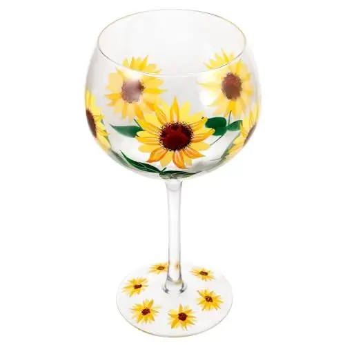 Produktbild: Alipis Sonnenblumen-Kunsthandwerk Bemaltes Weinglas Weinkelch Mit Blumendruck Kreatives Rotweinbecherglas Trinkbecher Cocktailglas Für Party Hochzeitsgeschenk
