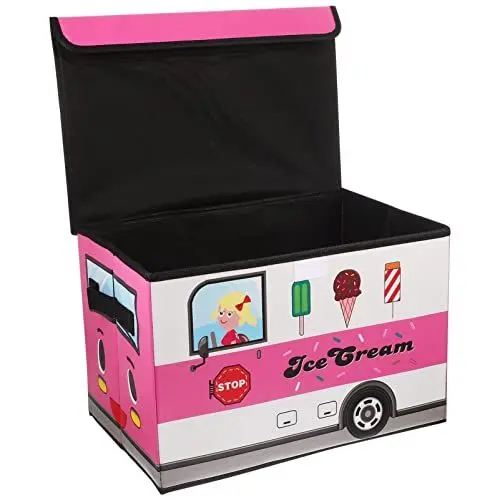 Produktbild: Alipis Spielzeugkiste Truhe Busmuster Aufbewahrungskorb Zusammenklappbarer Mülleimer Rechteckig Bücher Organizer Box Kleidung Aufbewahrungskoffer für Kinderzimmer Spielzimmer Schrank