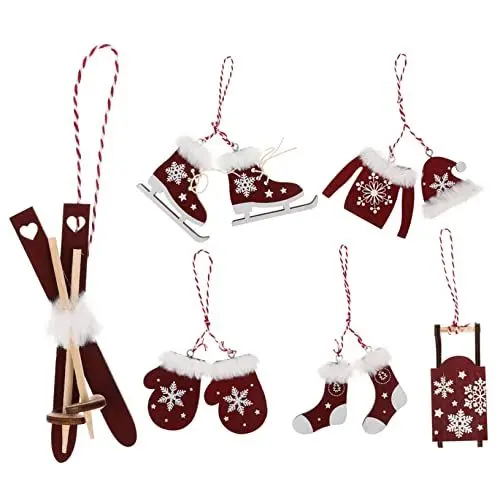 Produktbild: Alipis Christmas Tree Decoration Weihnachtliches Schmuckset Für DIY Bastelprojekte 1 Set Mit Skifahrer Schneeschuh Ütze Und Schlitten Weinrot Für Festliche Dekoration Und Weihnachtsfeiern