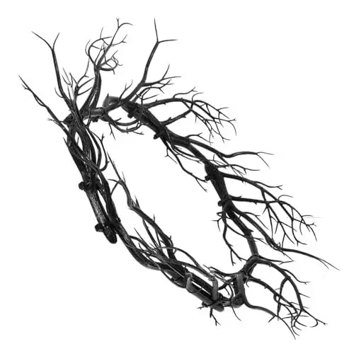 Produktbild: Alipis Zweiggirlande Halloween Dekor Wandbehang Kranz Halloween Türkranz Fake Zweig Halloween Kranz Schwarzer Halloween Kranz Vordertür Kranz Schwarzer Zweig Kranz