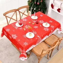 Produktbild: Alishomtll Weihnachten Tischdecke, Rot Abwaschbare Wasserabweisend Schmutzabweisend Tischtuch, Schneeflockenmuster Rechteckige Weihnachts Tischdecke Pflegeleicht für Home Küche Deko Außen 130×220cm