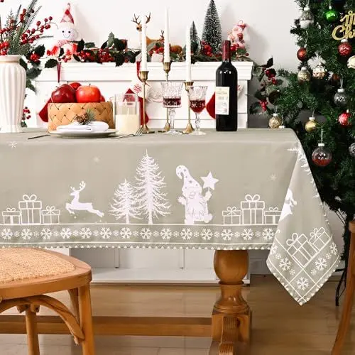Produktbild: Alishomtll Weihnachten Tischdecke, Zwerge Abwaschbare Tischdecke, Wasserabweisend Schmutzabweisend Tischtuch, Rechteckige Wichtel Weihnachtstischdecke Pflegeleicht für Home Küche Deko Außen 130×220cm